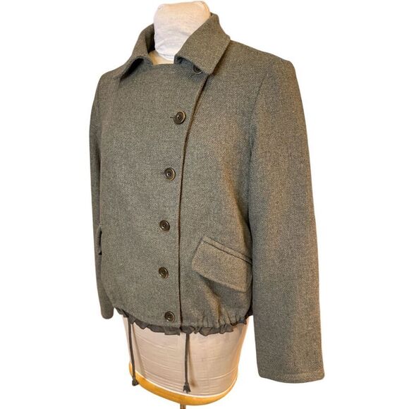 GAP Women’s Wool Jacket Sz. L Military Inspo Ruffled Bottom Olive - Picture 3 of 8